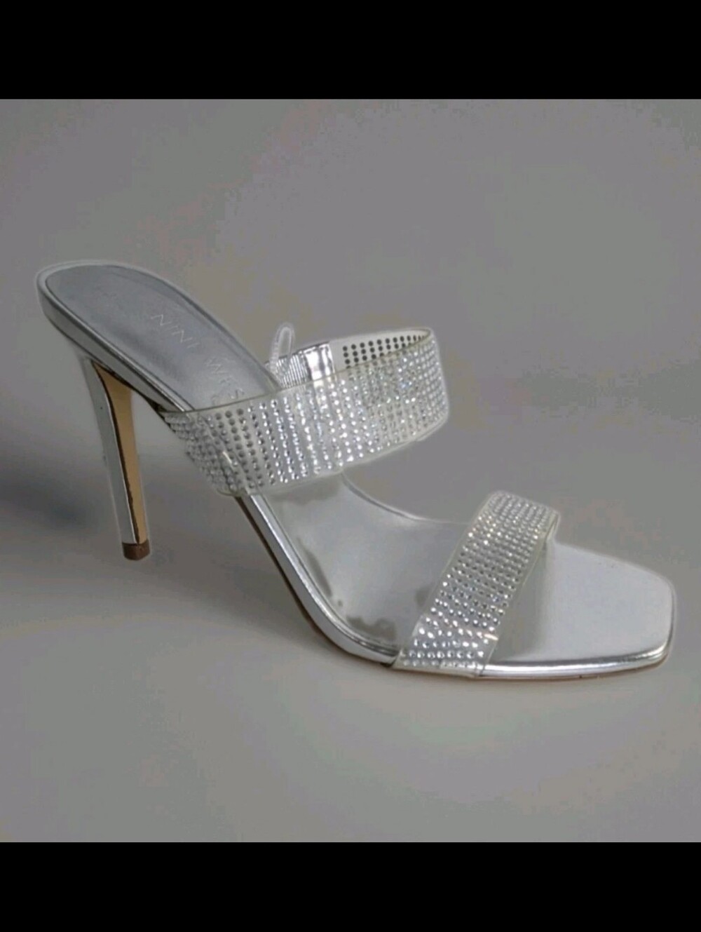 Nine West Glas Stone Silver Shimmer Rhinestone Heels 6 Wedding Party Clubwear
